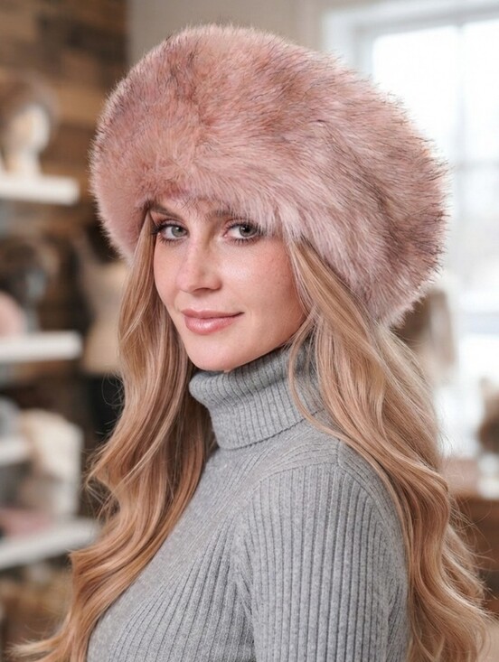 Accessories - Charleston Pink Faux Fur Cossack Hat Mink Style Ear Warmers Winter Headband